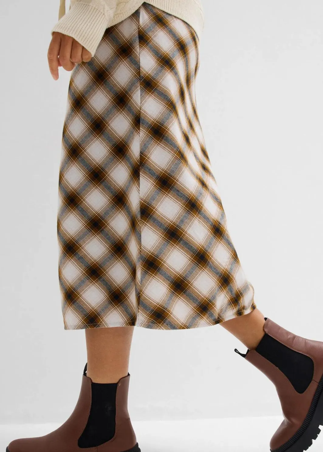 Damen bonprix Röcke|Flanell-Midirock aus reiner Baumwolle