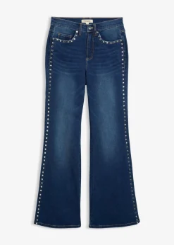 Damen bonprix Kurzgrößen|Bekleidung·Shirts & Tops|Flared-Jeans High Waist mit Nietenbesatz