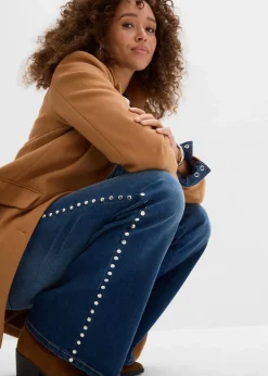 Damen bonprix Kurzgrößen|Bekleidung·Shirts & Tops|Flared-Jeans High Waist mit Nietenbesatz