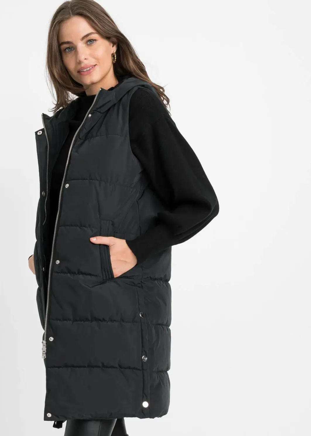 Damen bonprix Jacken & Mäntel|Nachhaltigere Materialien|Funktions-Steppweste mit Kapuze