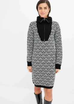Damen bonprix Strickmode|Kleider|gemustertes Strickkleid