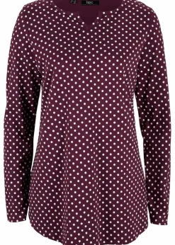 Online Gepunktetes Baumwoll-Langarmshirt mit Seitenschlitzen Damen Shirts & Tops