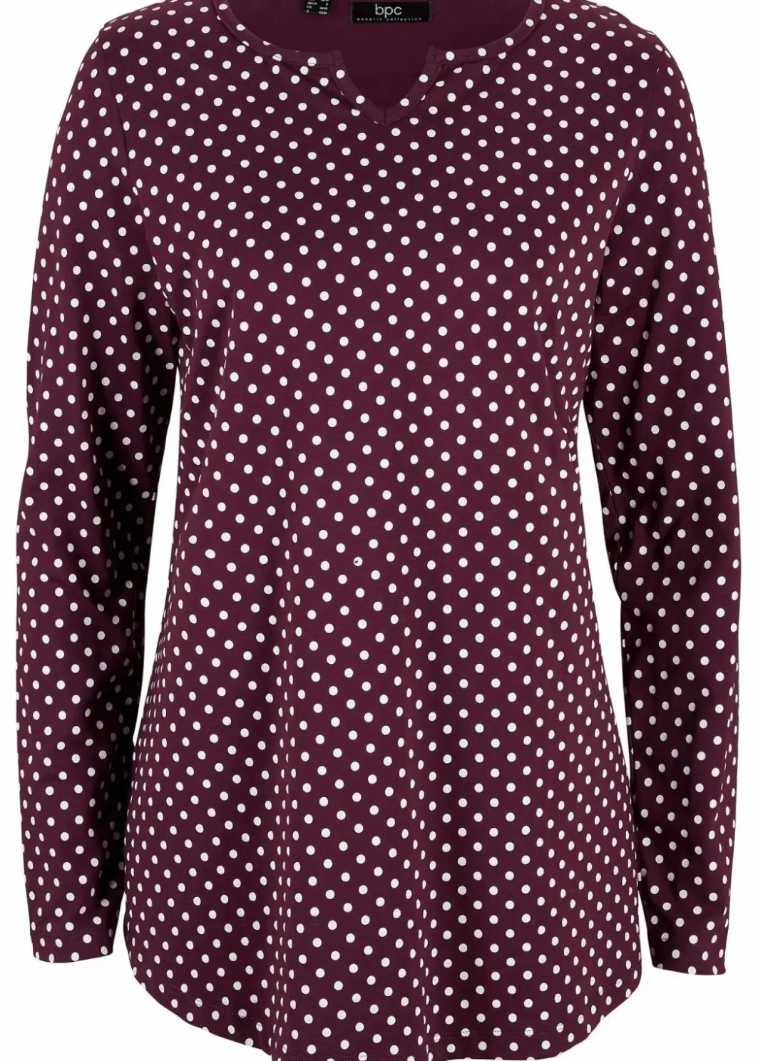 Online Gepunktetes Baumwoll-Langarmshirt mit Seitenschlitzen Damen Shirts & Tops