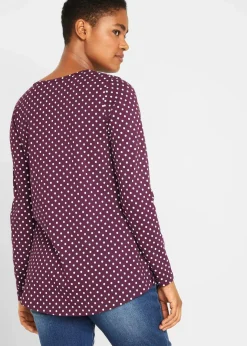Online Gepunktetes Baumwoll-Langarmshirt mit Seitenschlitzen Damen Shirts & Tops