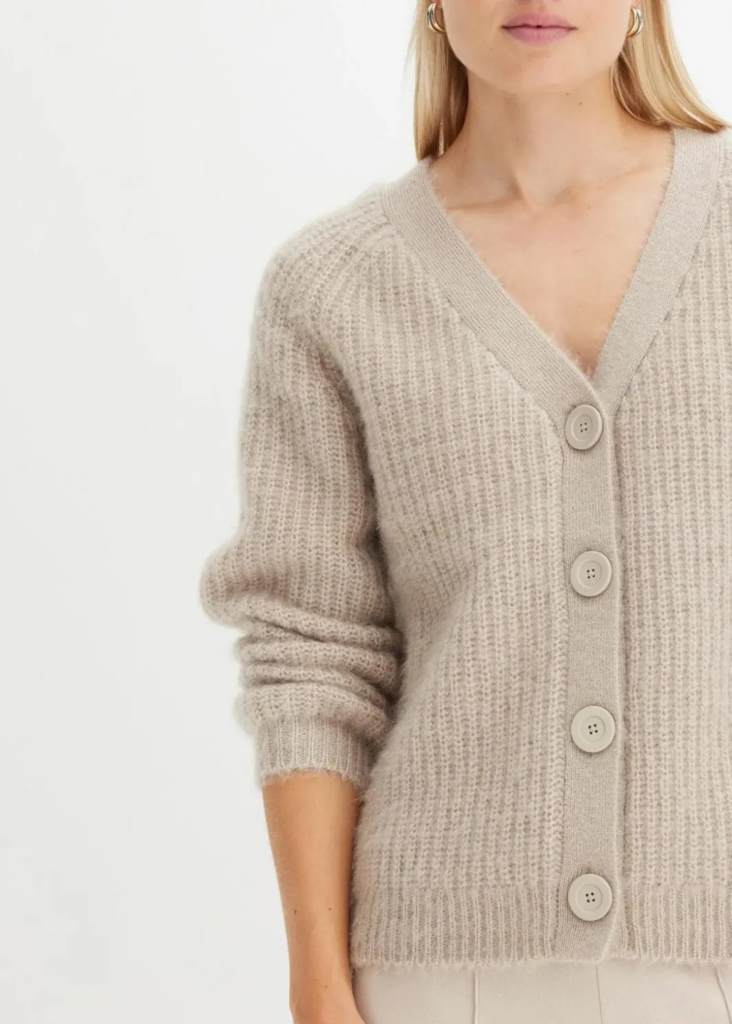 Damen bonprix Pullover & Strickjacken|Strickmode|Gerippte Grobstrickjacke