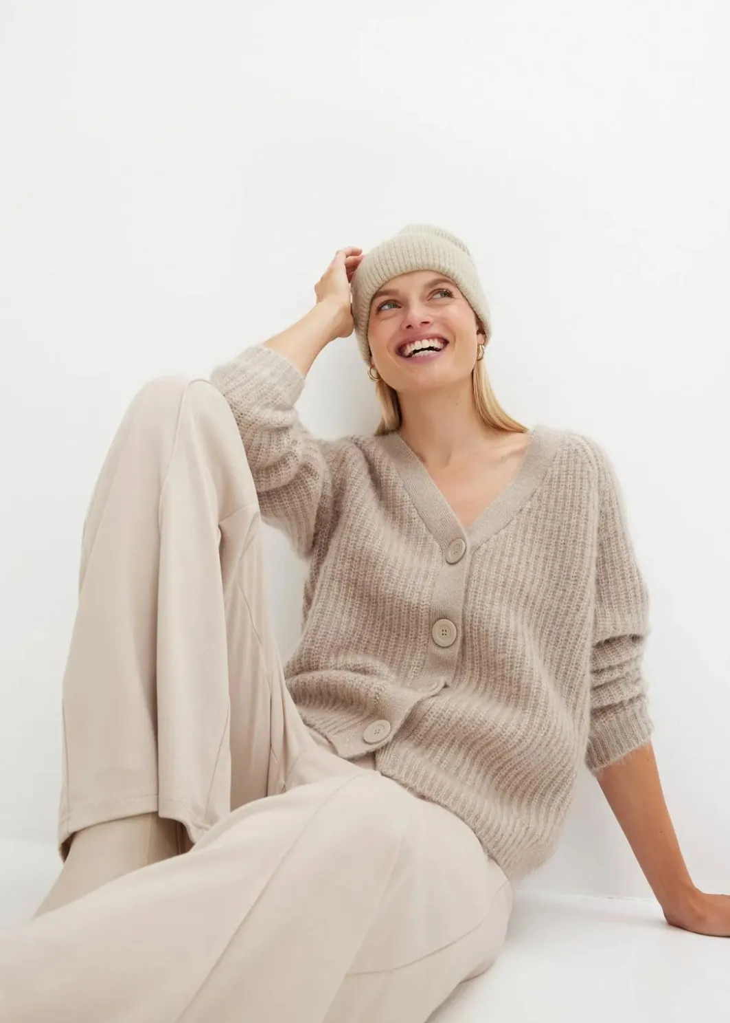 Damen bonprix Pullover & Strickjacken|Strickmode|Gerippte Grobstrickjacke