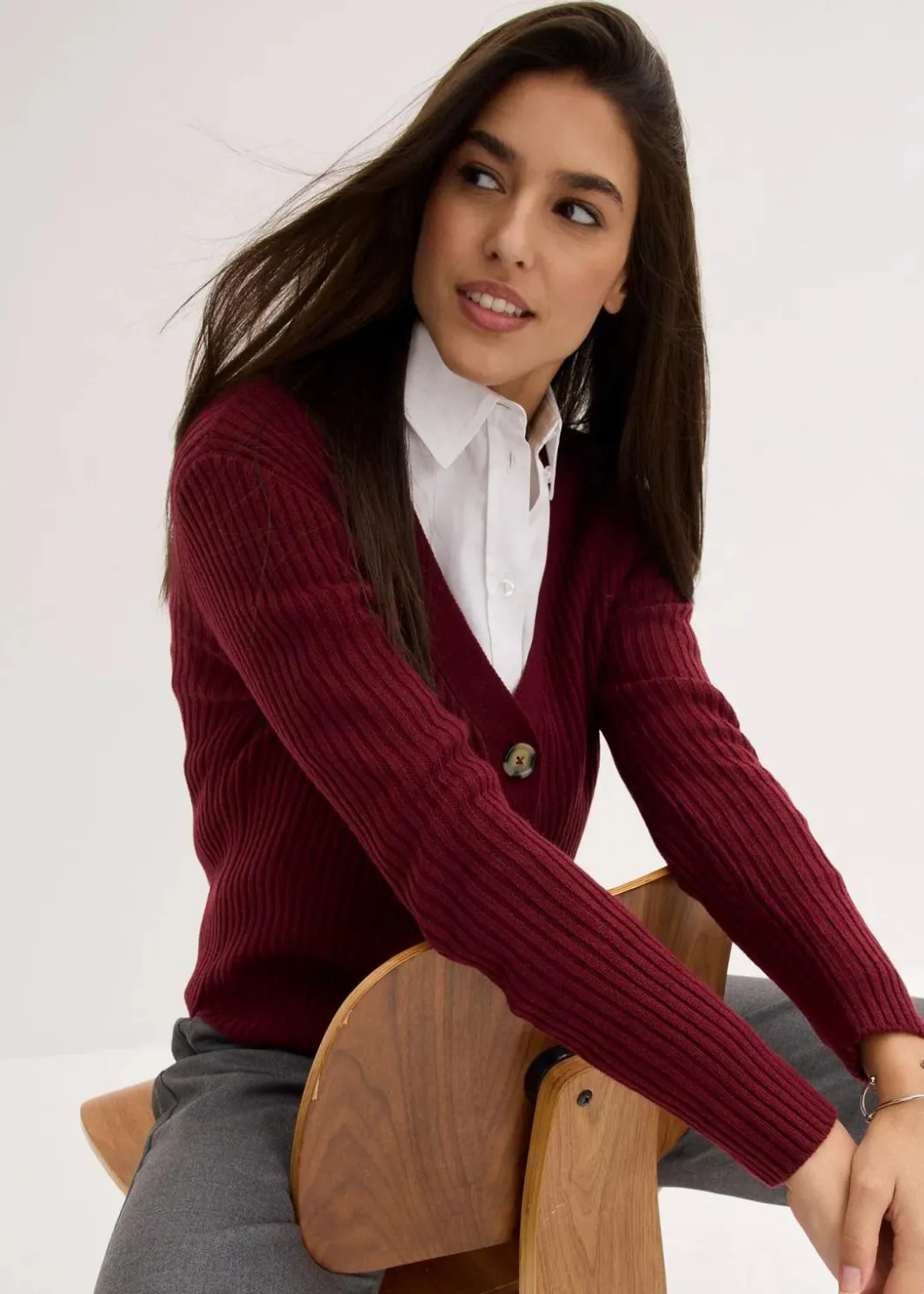 Damen bonprix Bekleidung·Jeans|Pullover & Strickjacken|Gerippte Strickjacke