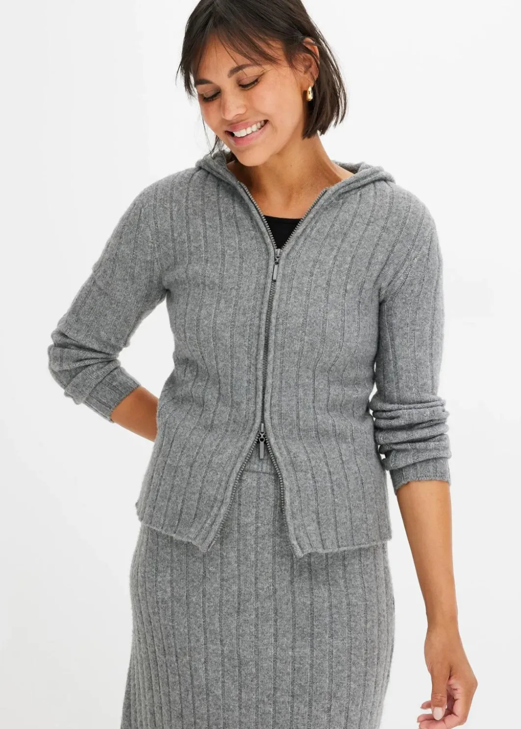 Discount Gerippte Strickjacke mit Kapuze Damen Strickmode|Pullover & Strickjacken