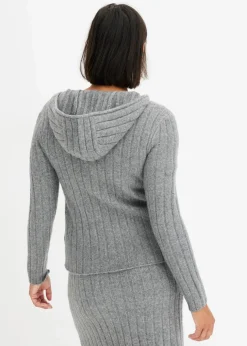 Discount Gerippte Strickjacke mit Kapuze Damen Strickmode|Pullover & Strickjacken