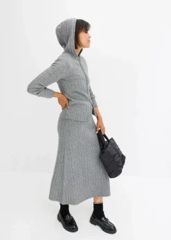 Discount Gerippte Strickjacke mit Kapuze Damen Strickmode|Pullover & Strickjacken