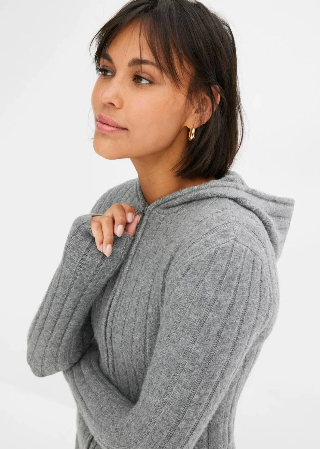Discount Gerippte Strickjacke mit Kapuze Damen Strickmode|Pullover & Strickjacken