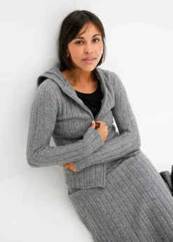 Discount Gerippte Strickjacke mit Kapuze Damen Strickmode|Pullover & Strickjacken