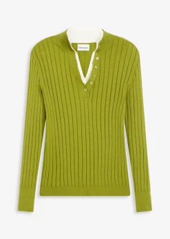 Sale Gerippter Feinstrickpullover mit Viskose in 2 in 1 Optik Damen Pullover & Strickjacken|Strickmode