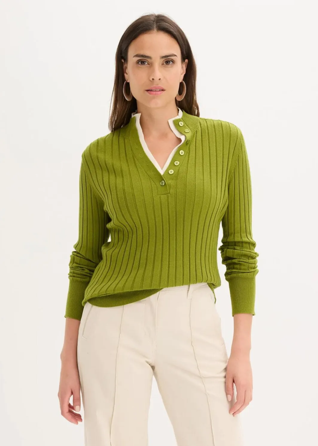 Sale Gerippter Feinstrickpullover mit Viskose in 2 in 1 Optik Damen Pullover & Strickjacken|Strickmode
