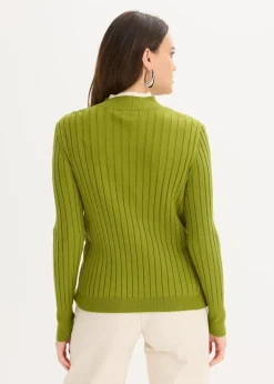 Sale Gerippter Feinstrickpullover mit Viskose in 2 in 1 Optik Damen Pullover & Strickjacken|Strickmode