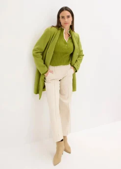 Sale Gerippter Feinstrickpullover mit Viskose in 2 in 1 Optik Damen Pullover & Strickjacken|Strickmode