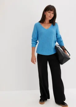 Outlet Gerippter Pullover aus reiner Baumwolle Damen Strickmode|Bekleidung·Jeans