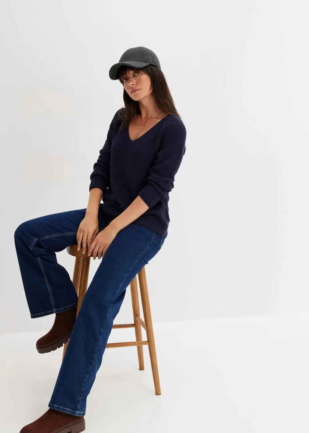 Damen bonprix Bekleidung·Umstandsmode|Strickmode|Gerippter Pullover aus reiner Baumwolle