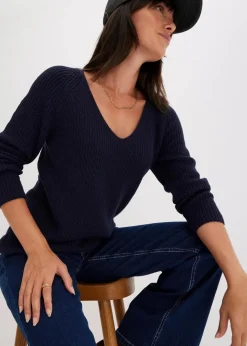 Damen bonprix Bekleidung·Umstandsmode|Strickmode|Gerippter Pullover aus reiner Baumwolle