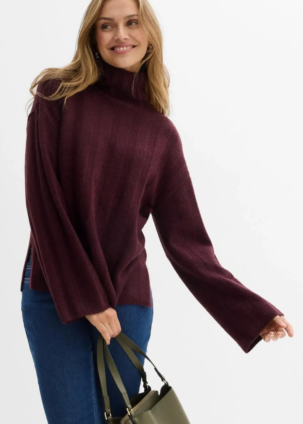 Outlet Gerippter Rollkragenpullover Damen Bekleidung·Umstandsmode|Strickmode