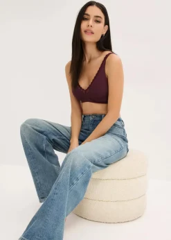 Hot Geripptes Bralette mit Bio-Baumwolle und Spitze Damen Bhs|Baumwollunterwäsche