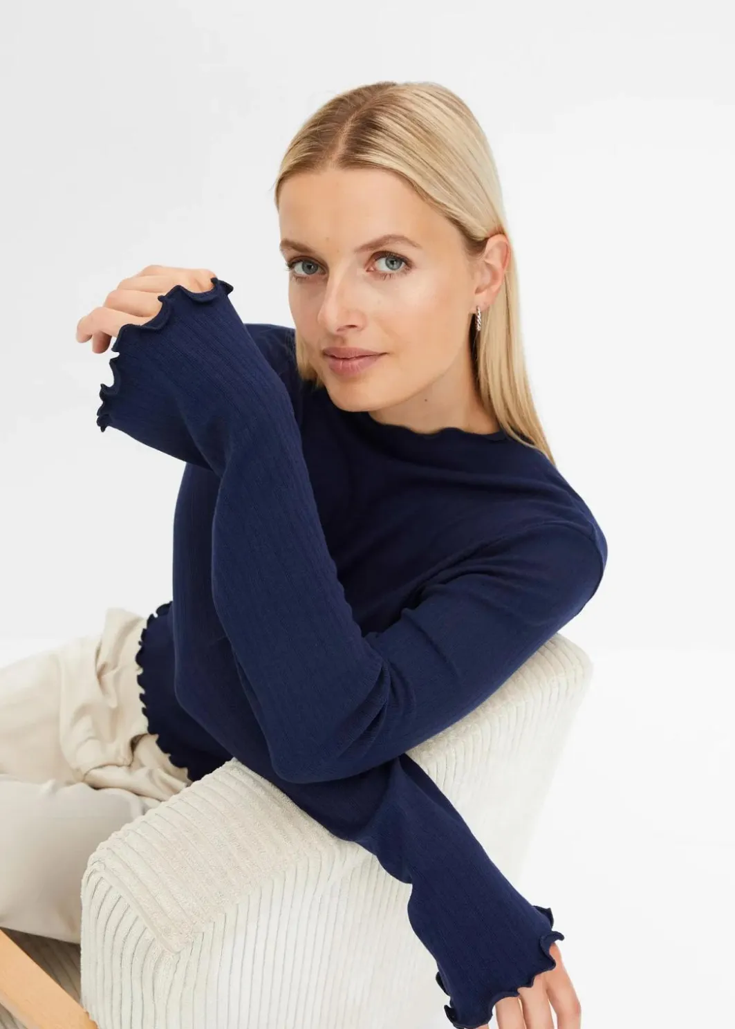 Outlet Geripptes Langarmshirt Damen Shirts & Tops