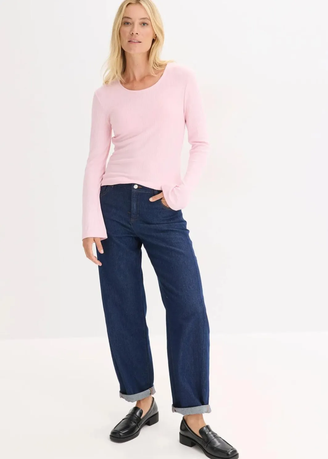 Outlet Geripptes Langarmshirt Damen Shirts & Tops|Basics