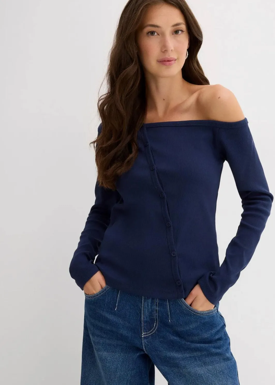 Damen bonprix Nachhaltigere Materialien|Shirts & Tops|Geripptes Langarmshirt