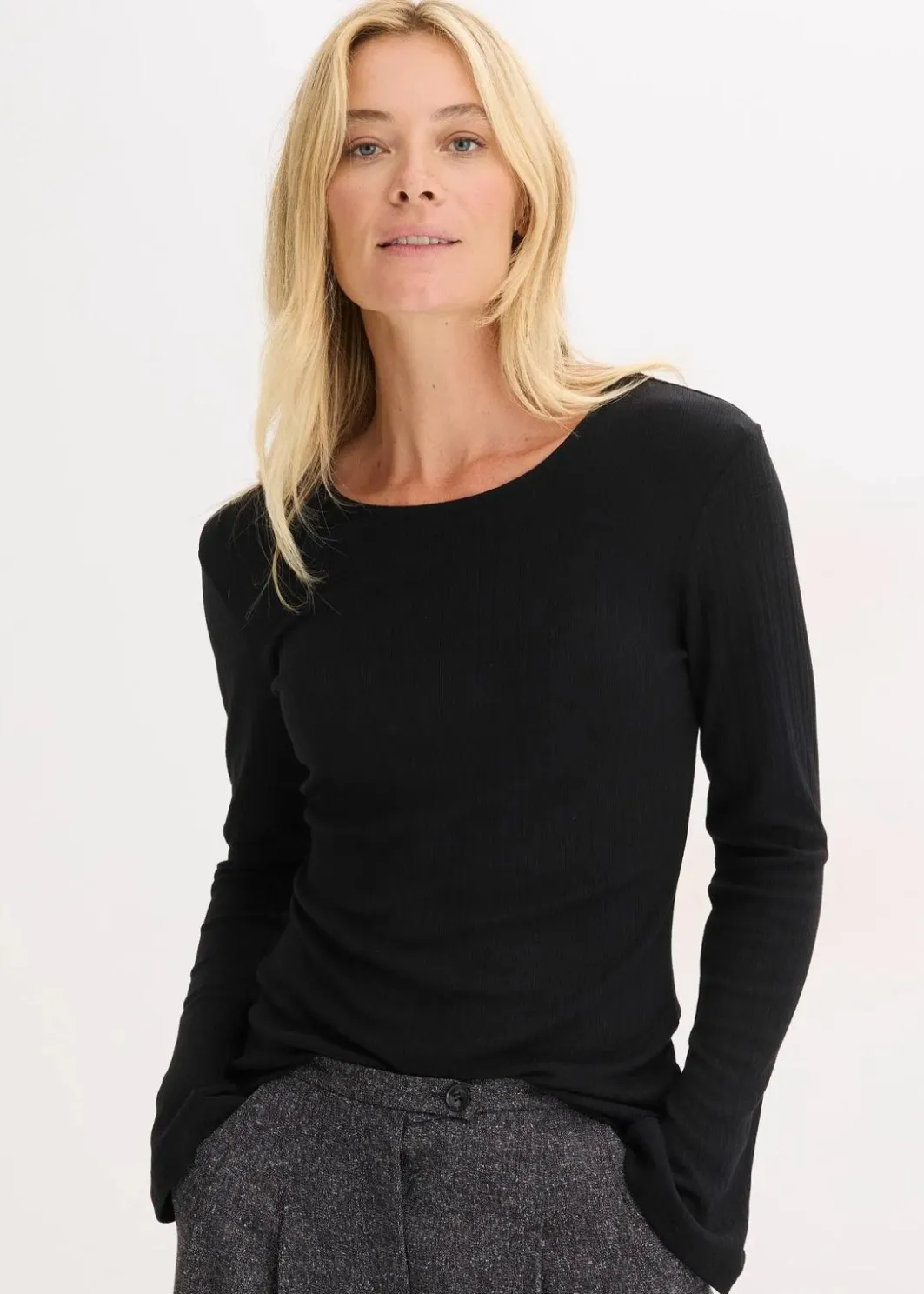 Damen bonprix Basics|Shirts & Tops|Geripptes Langarmshirt