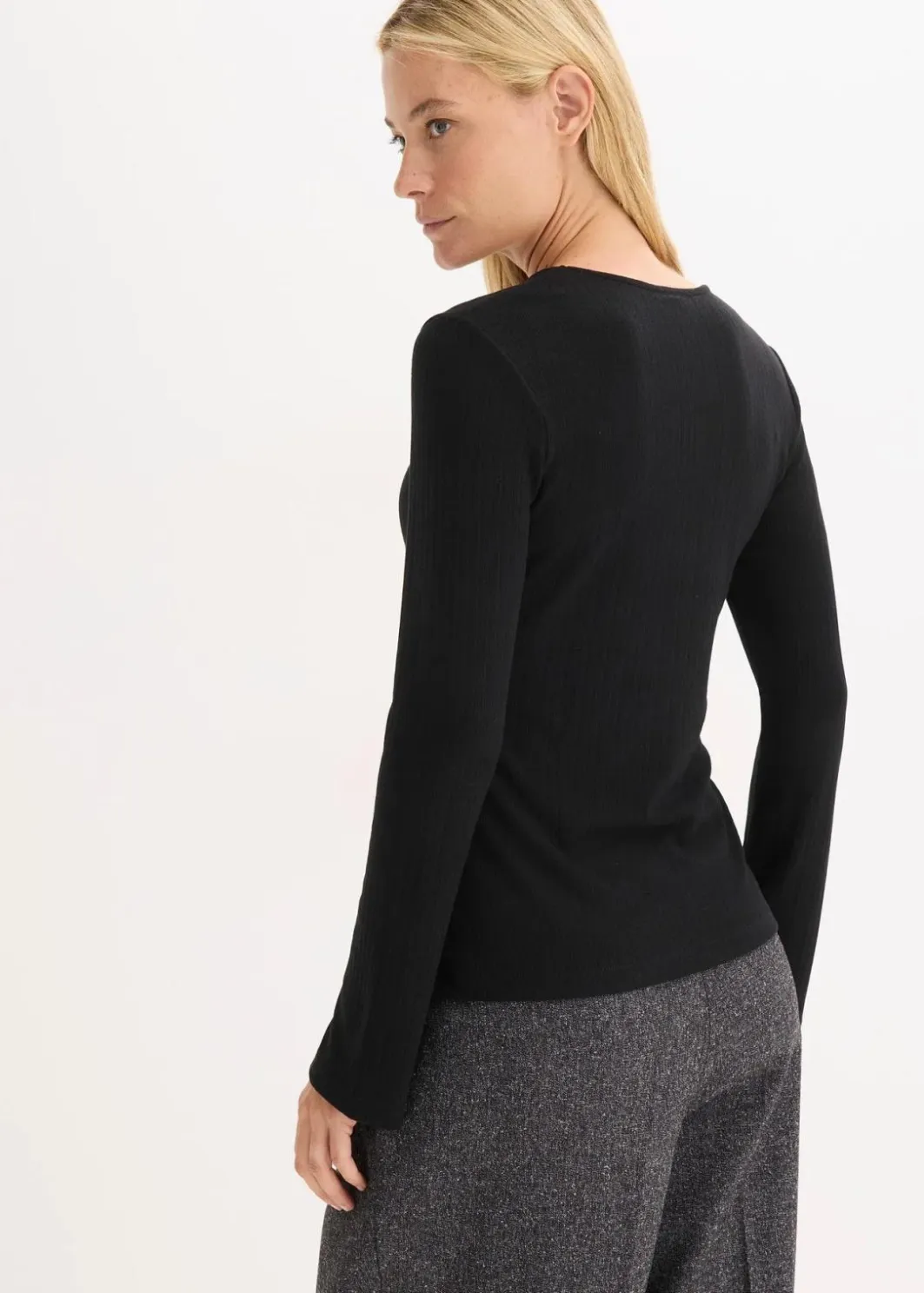Damen bonprix Basics|Shirts & Tops|Geripptes Langarmshirt