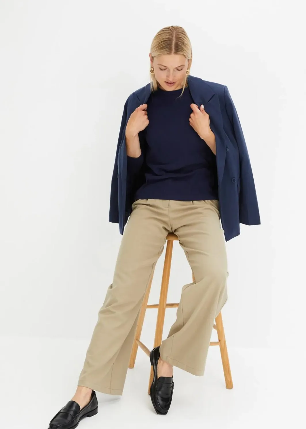 Damen bonprix Shirts & Tops|Basics|Geripptes Langarmshirt aus reiner Baumwolle