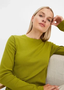 Online Geripptes Langarmshirt aus reiner Baumwolle Damen Shirts & Tops|Basics