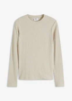 Damen bonprix Shirts & Tops|Basics|Geripptes Langarmshirt aus reiner Baumwolle
