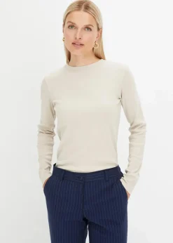 Damen bonprix Shirts & Tops|Basics|Geripptes Langarmshirt aus reiner Baumwolle