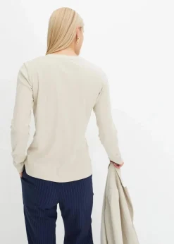 Damen bonprix Shirts & Tops|Basics|Geripptes Langarmshirt aus reiner Baumwolle