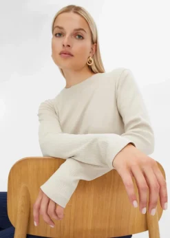 Damen bonprix Shirts & Tops|Basics|Geripptes Langarmshirt aus reiner Baumwolle