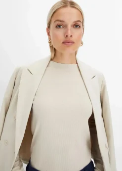 Damen bonprix Shirts & Tops|Basics|Geripptes Langarmshirt aus reiner Baumwolle