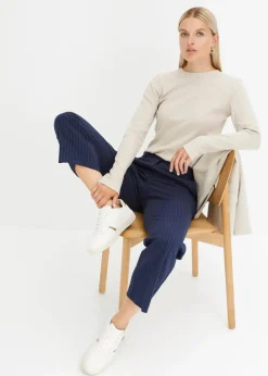 Damen bonprix Shirts & Tops|Basics|Geripptes Langarmshirt aus reiner Baumwolle