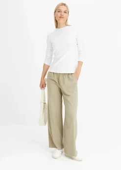 Damen bonprix Shirts & Tops|Basics|Geripptes Langarmshirt aus reiner Baumwolle