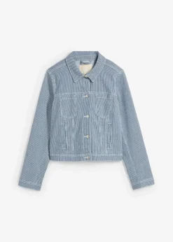 Damen bonprix Jacken & Mäntel|gestreifte Jeansjacke, verkürzt