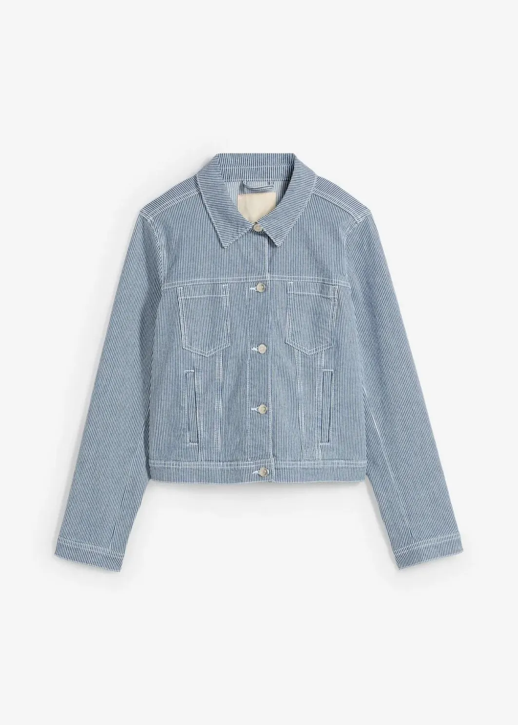 Damen bonprix Jacken & Mäntel|gestreifte Jeansjacke, verkürzt