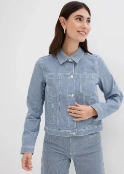 Damen bonprix Jacken & Mäntel|gestreifte Jeansjacke, verkürzt