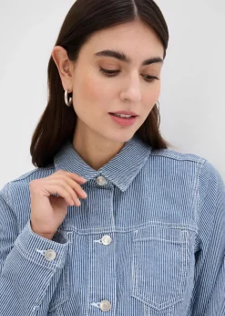 Damen bonprix Jacken & Mäntel|gestreifte Jeansjacke, verkürzt