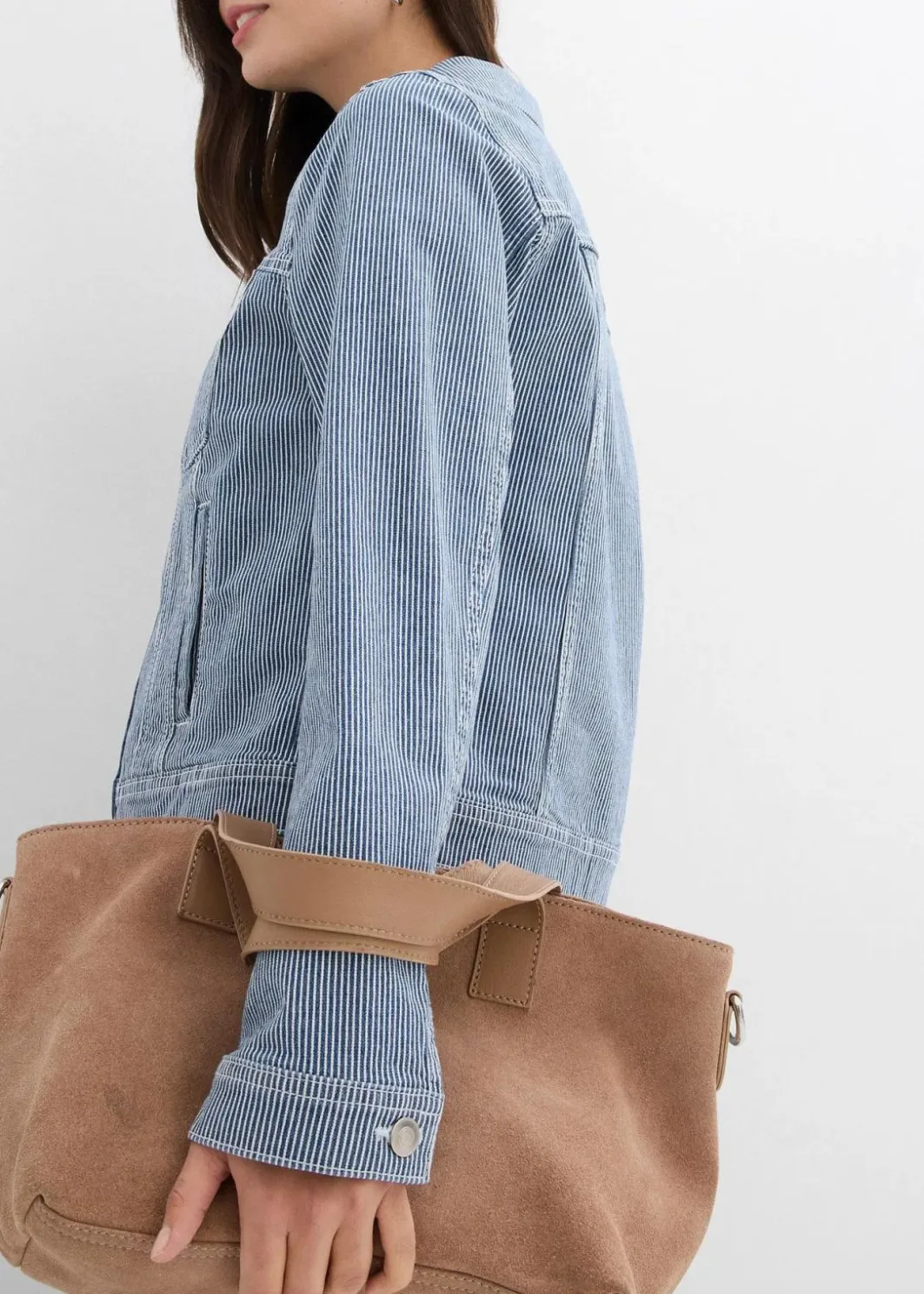 Damen bonprix Jacken & Mäntel|gestreifte Jeansjacke, verkürzt