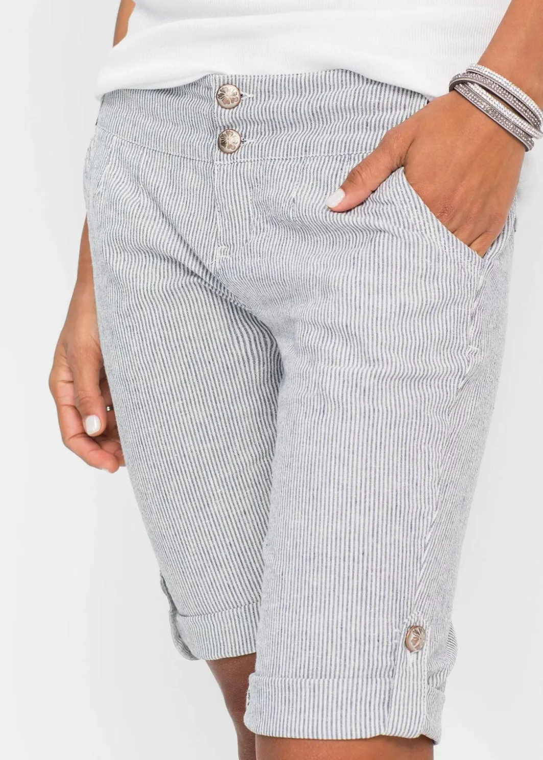 Outlet Gestreifte Shorts aus Leinen Damen Shorts|Hosen
