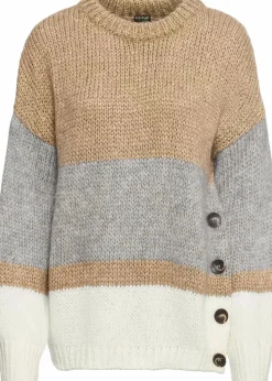 Outlet Gestreifter Oversize-Pullover mit Knöpfen Damen Bekleidung·Umstandsmode|Bekleidung·Jeans