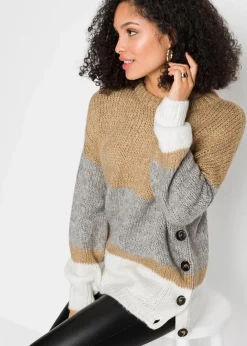 Outlet Gestreifter Oversize-Pullover mit Knöpfen Damen Bekleidung·Umstandsmode|Bekleidung·Jeans