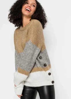 Outlet Gestreifter Oversize-Pullover mit Knöpfen Damen Bekleidung·Umstandsmode|Bekleidung·Jeans