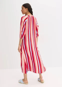 Best gestreiftes Kaftan-Kleid aus strukturierter Viskose Damen Kleider|Nachhaltigere Materialien