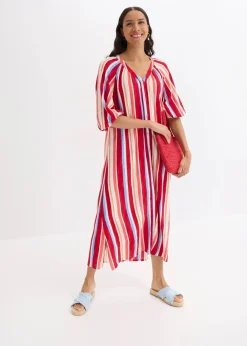 Best gestreiftes Kaftan-Kleid aus strukturierter Viskose Damen Kleider|Nachhaltigere Materialien